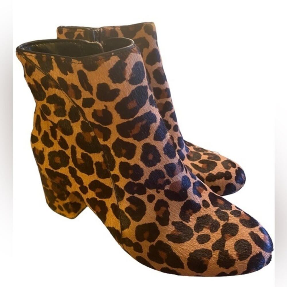 NWOT INC Leopard Animal Print Fur Booties Wonen’s Size 7 Zip 2” Heel NEW Boots